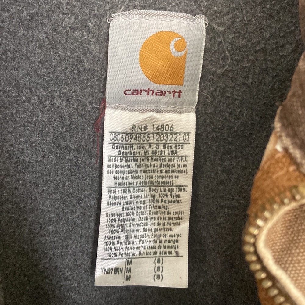 Boy's Vintage Carhartt Brown Canvas Zip Up Fleece Lined Jacket size Medium 8 - Picture 12 of 15